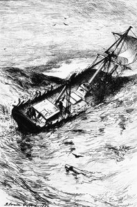 A Grampus roncsa, illusztráció a nantucketi Arthur Gordon Pym elbeszéléséből, Edgar Allan Poe, 1884